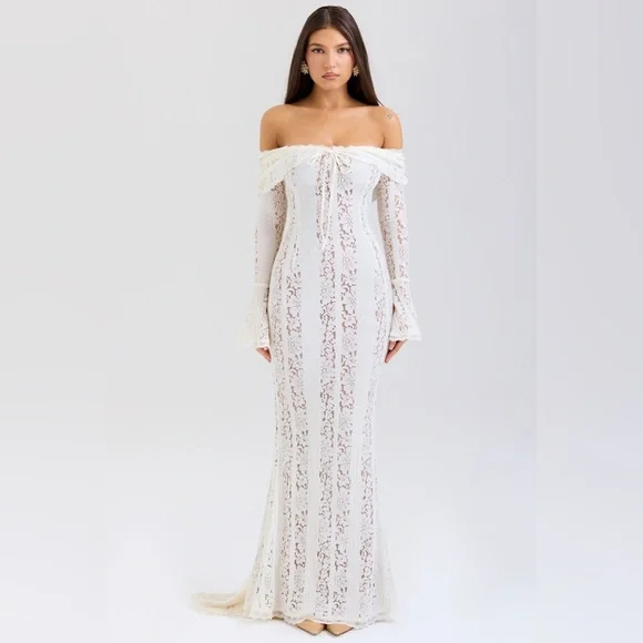 House of CB Belle Off the Shoulder Long Sleeve Mermaid Gown - XS